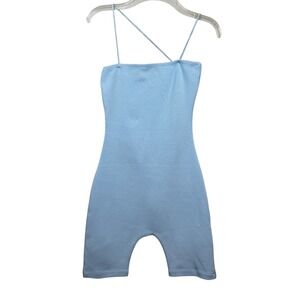 ALAMOUR The Label Kendall Romper, Ribbed, Cross back Straps, Baby Blue, Size XS